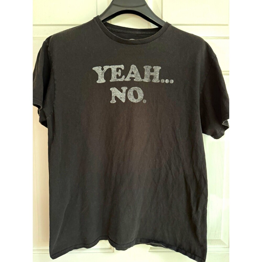 DOM Men's Black "Yeah... No." Graphic Print Crew Neck Short Sleeve T-Shirt L